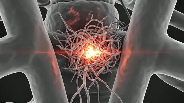 Detailed Anatomical Illustration of the Human Chest Showing Ribcage, Vascular System, and Glowing Organic Energy Design