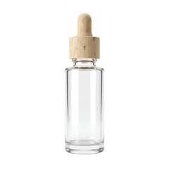 Naklejka premium Clear glass dropper bottle with bamboo cap. Essential oil mockup.