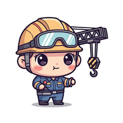 Fototapeta premium Cute cartoon construction worker in uniform.