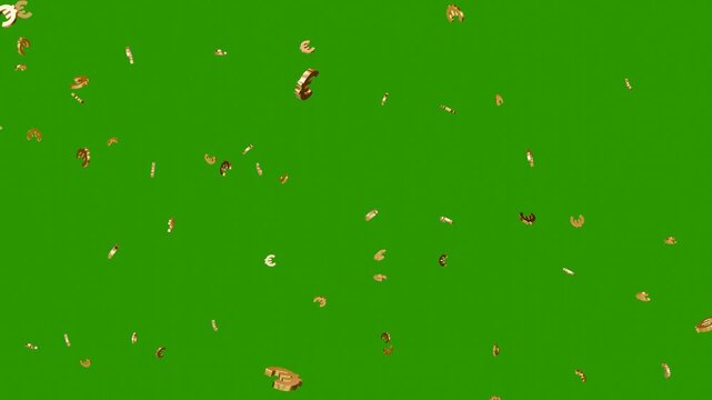 Animated Gold euro sign symbol falling down green screen animation. euro symbol Rotating animation on a green screen 4k videos. Euro currency falling and looping, European Currency Motion Graphic