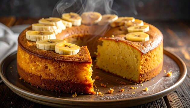 Fresh Homemade Banana Cake With Golden Texture
