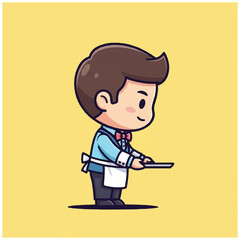 Fototapeta premium Cartoon man holding a tray.