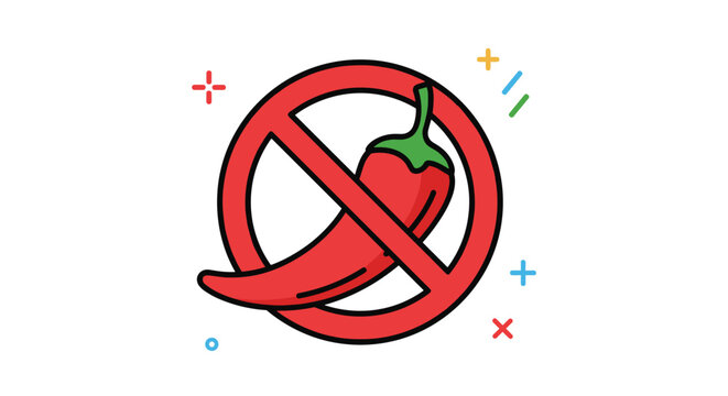 Spicy food restriction icon showing a red chili pepper inside a red circle with a diagonal line representing no spicy ingredients.