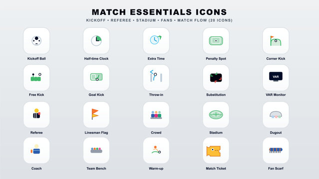 Comprehensive collection of essential football match day vector icons set Vector