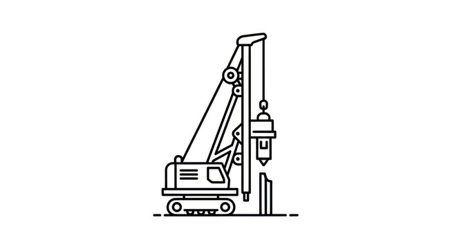 Construction Pile Driver Machine Icon - Heavy Equipment for Foundation Building