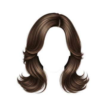 elegant long wavy brunette hair wig with natural curls isolated on transparent background