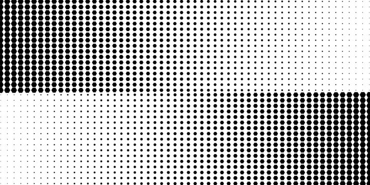 Dotted halftone gradient texture. Fading polka dot background. Repeated dots gradation pattern. Black vanishing comic pop art overlay backdrop. Halftone raster effect wallpaper. Vector Ilustration
