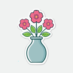 Obraz premium Pink Flowers in a Blue Vase Sticker