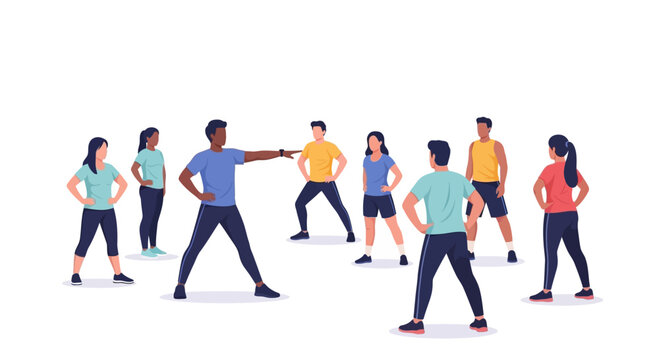 Fitness instructor leading a diverse group in an outdoor exercise class