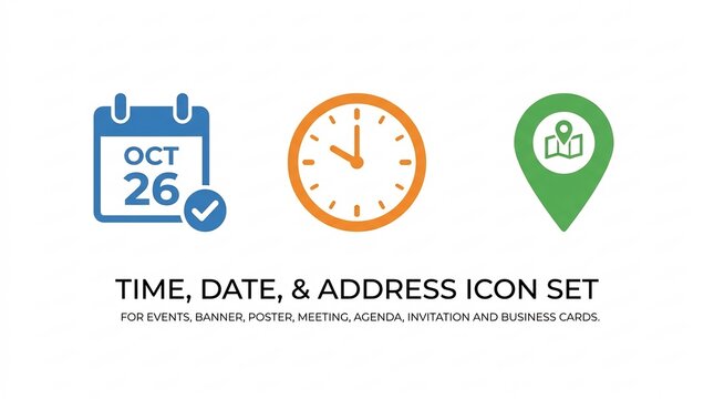 Time Date Address Icon Set Graphics.
