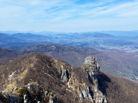 View of the Ogulin-Modru&scaron;ka valley area and Velika Kapela mountain from Klek - Ogulin, Croatia (Pogled na područje Ogulinsko-modru&scaron;ke udoline i planinu Veliku Kapelu sa Kleka - Ogulin, Hrvatska)
