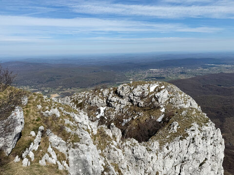 View of the Ogulin-Modru&scaron;ka valley area and Velika Kapela mountain from Klek - Ogulin, Croatia (Pogled na područje Ogulinsko-modru&scaron;ke udoline i planinu Veliku Kapelu sa Kleka - Ogulin, Hrvatska)