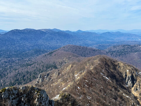View of the Ogulin-Modru&scaron;ka valley area and Velika Kapela mountain from Klek - Ogulin, Croatia (Pogled na područje Ogulinsko-modru&scaron;ke udoline i planinu Veliku Kapelu sa Kleka - Ogulin, Hrvatska)