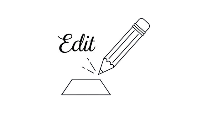 Hand-drawn pencil writing the word "Edit" on a trapezoid shape