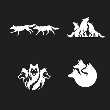 Wolf Pack Logo Set with Minimalist White Silhouette Designs on Dark Background
