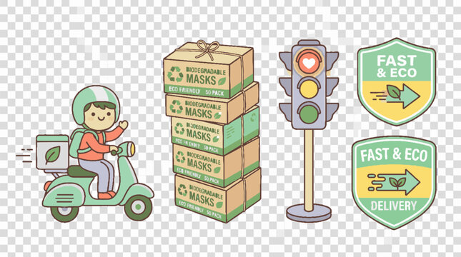 Eco Friendly Delivery Service Illustration Set.