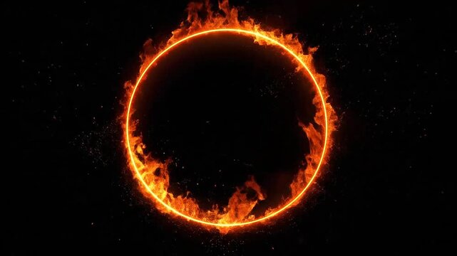A glowing circular ring of intense orange fire against a dark background
