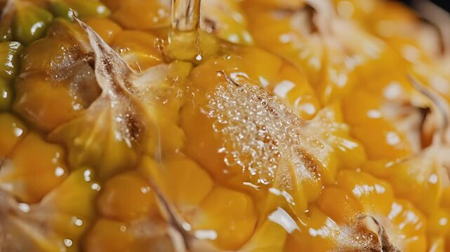 Closeup of Pineapple Texture with Syrup Drizzle.
