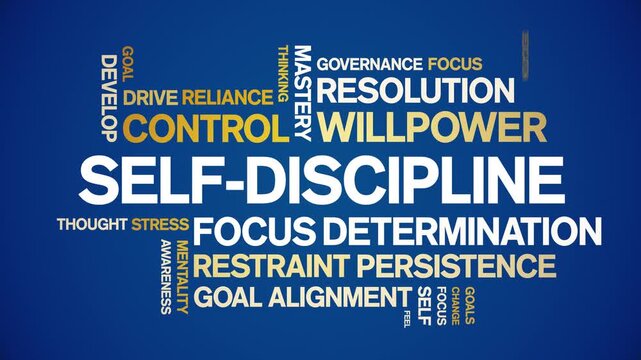 Self-Discipline animated word cloud-text design animation tag kinetic typography seamless loop.