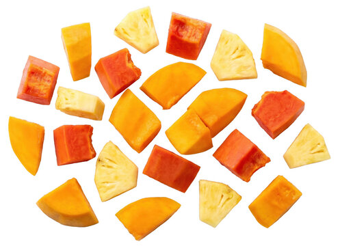 Mixed Colorful Fruit Pieces Isolated on Transparent Background