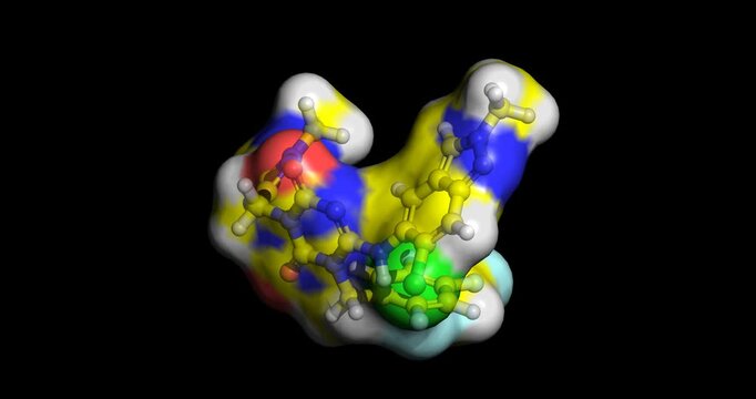 Ensitrelvir, 3CL protease inhibitor for SARS-CoV-2, 3D molecule spinning, 4K