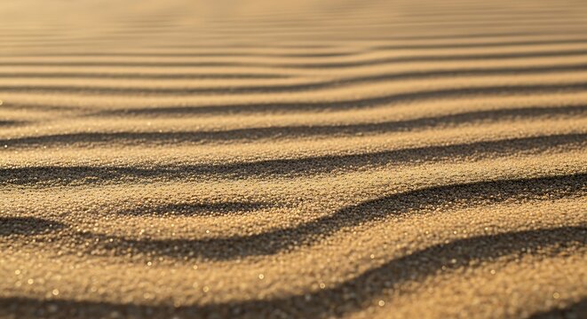Sand dunes create rhythmic patterns across the desert landscape.