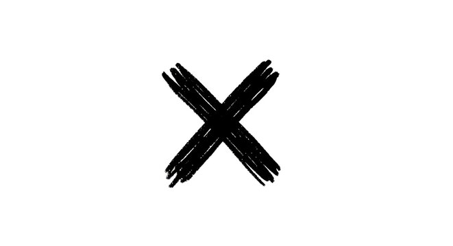 Black X Mark Symbol, Hand Drawn, Grunge Style, Isolated on White Background