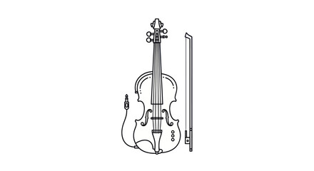 Fototapeta premium Electric Violin and Bow Sketch - Isolated on White Background