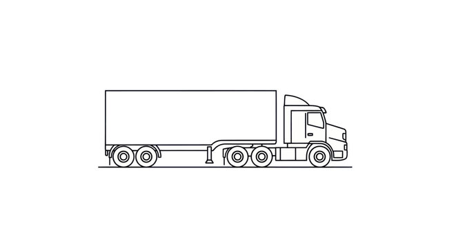 Semi truck outline drawing, freight transport, logistics, vehicle, cargo delivery