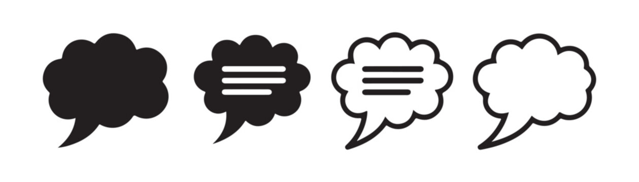 Cloud speech bubbles with text lines icon set for communication design vector illustration flat.