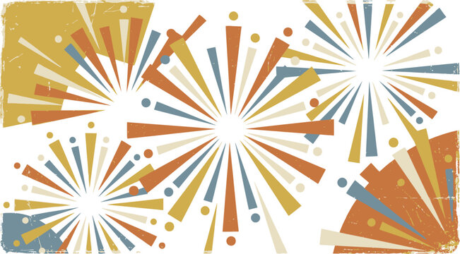 Fireworks display creative geometric patterns in a retro inspired graphic illustration set.