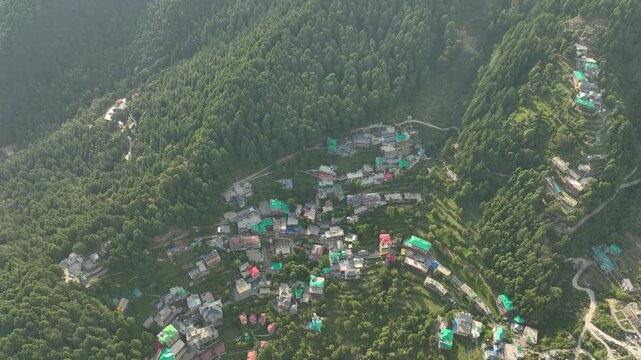 Himalayan landscape with Bir Billing aerial drone photography,Drone aerial of Bir Billing paragliding site in India

