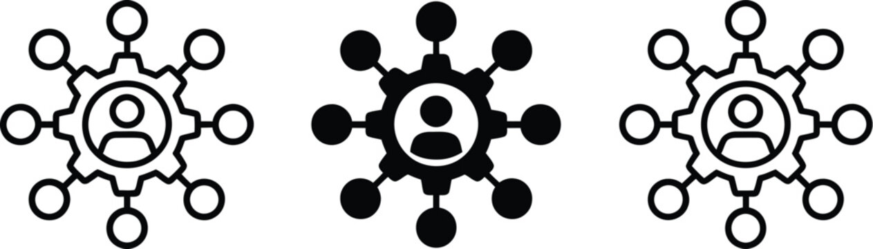 User network connection icon set showing people hub and communication links for teamwork and digital community design isolated vector icons for online networking, group communication 