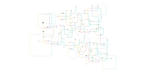 Obraz premium Vector digital technology white background. Concept with technology colorful line. Abstract futuristic background with crossed lines and dots. Illustration Vector design Network and Connection.