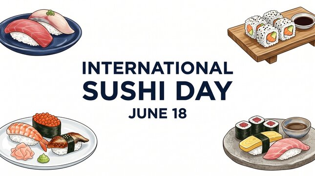 International Sushi Day June 18 Assorted Sushi Plates Watercolor