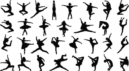 Ballet dancer silhouette collection featuring graceful poses contemporary performance movement and artistic dance vector illustrations © Hafizul