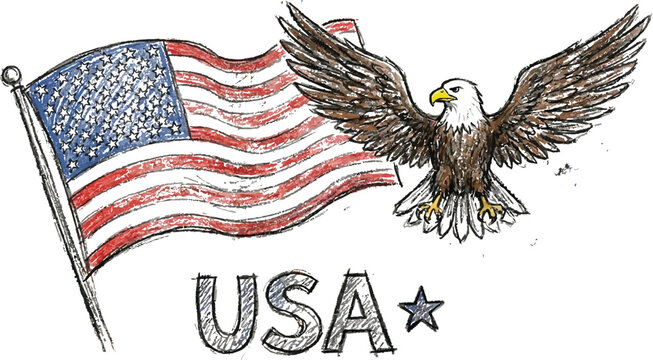 American bald eagle spreads its wings alongside a national flag representing the pride of the nation.