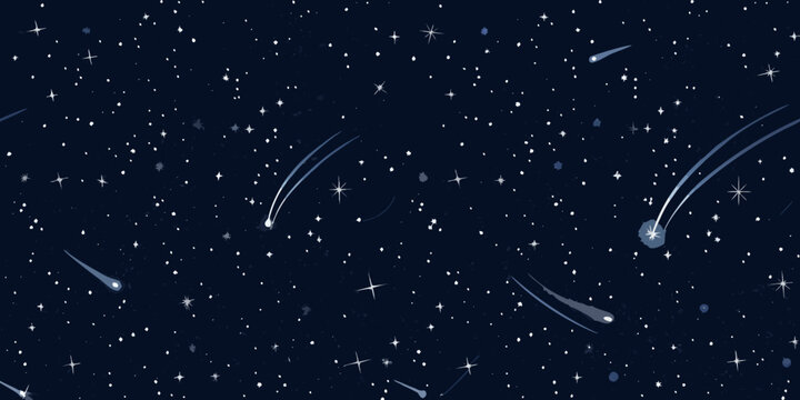 starry night sky with shooting stars dark blue background