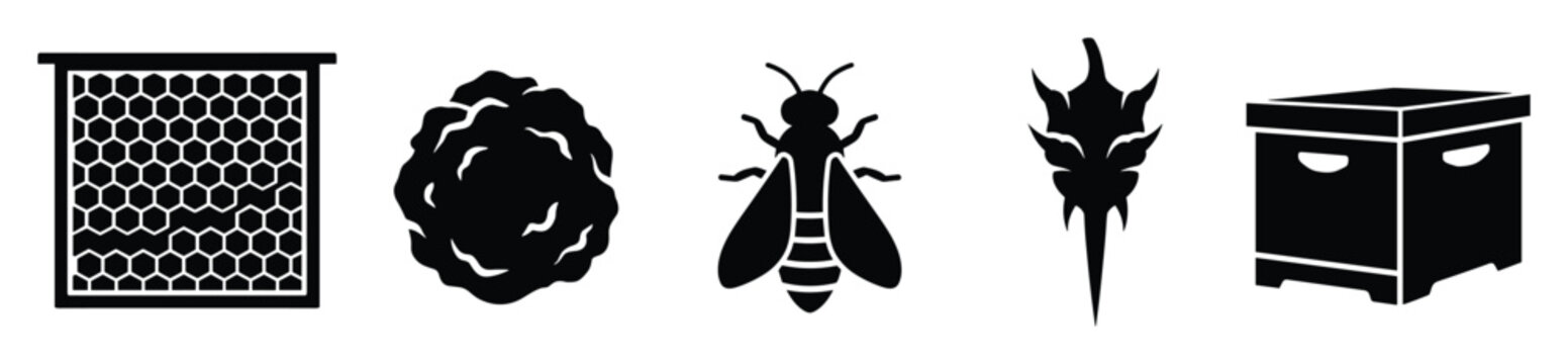 Beekeeping icons with honeycomb frame bee pollen hive box for natural honey production