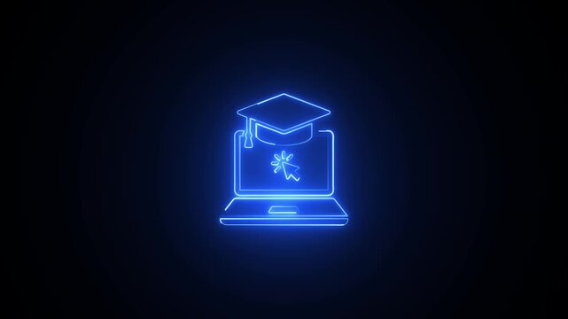 Online Education Graduation Concept Neon Light Laptop Degree