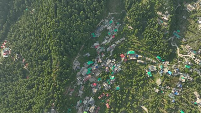 Bir Billing aerial drone view in Himachal Pradesh India,Bir Billing Himalayan village aerial landscape drone photography

