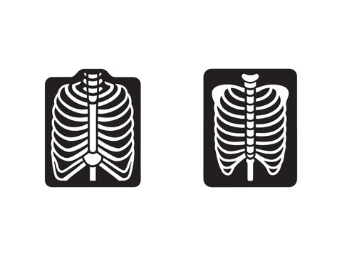 Human ribcage anatomy icons  front and back views  medical illustrations