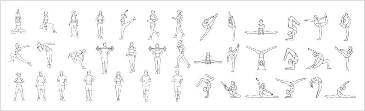 Fitness Workout Line Art Mega Pack Yoga Gymnastics Running Exercise Collection