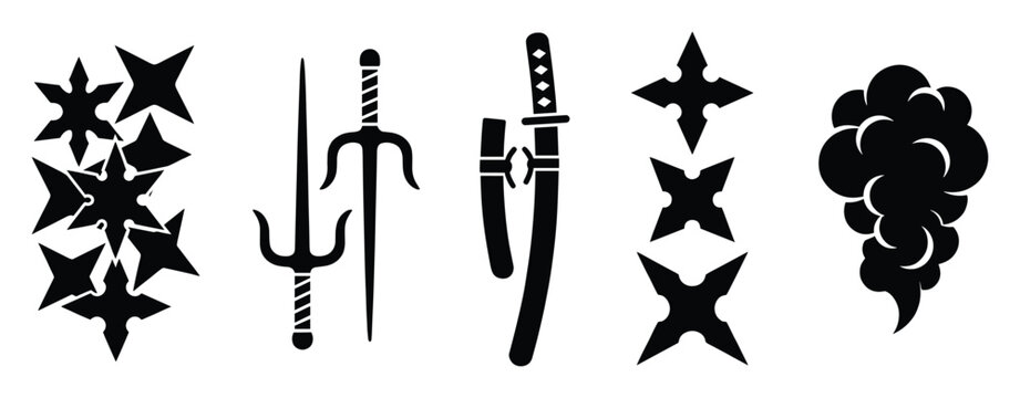 Iconic ninja weapons symbols and tools for martial arts themes and historical combat visuals