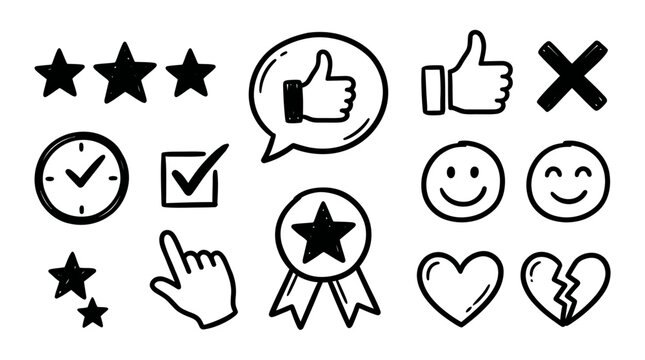 Expressive hand-drawn icon set for rating, review, and reaction interfaces