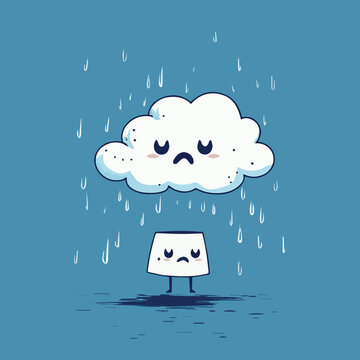 A sad cloud and a dejected block character illustrate emotional expressions in a whimsical, colorful style.