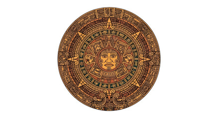 Obraz premium Aztec Calendar Stone Sun Face Detailed Ancient Mesoamerican Art