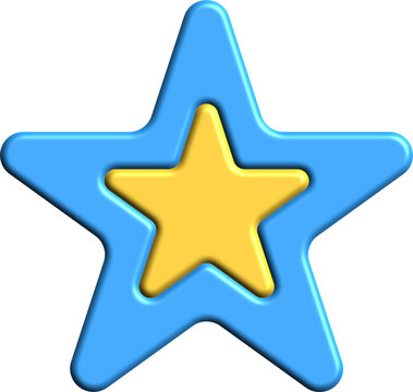A vibrant 3D rendered image of a blue star with a smaller yellow star nested inside, featuring soft, rounded edges and a playful, cartoonish style.