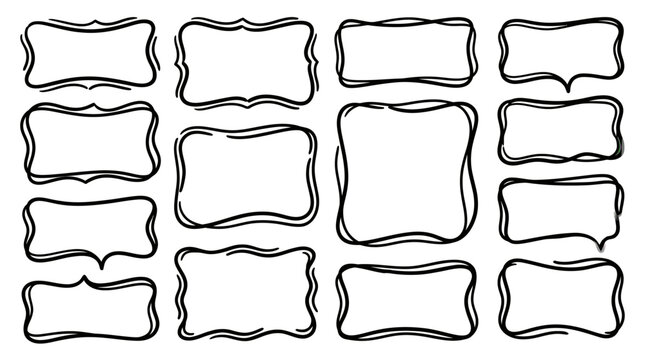 Collection of Hand-Drawn Rectangular Frames with Unique Wavy Borders