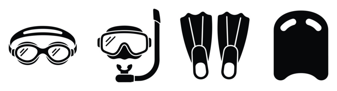 Set of swimming and snorkeling essentials for water sports activities and training